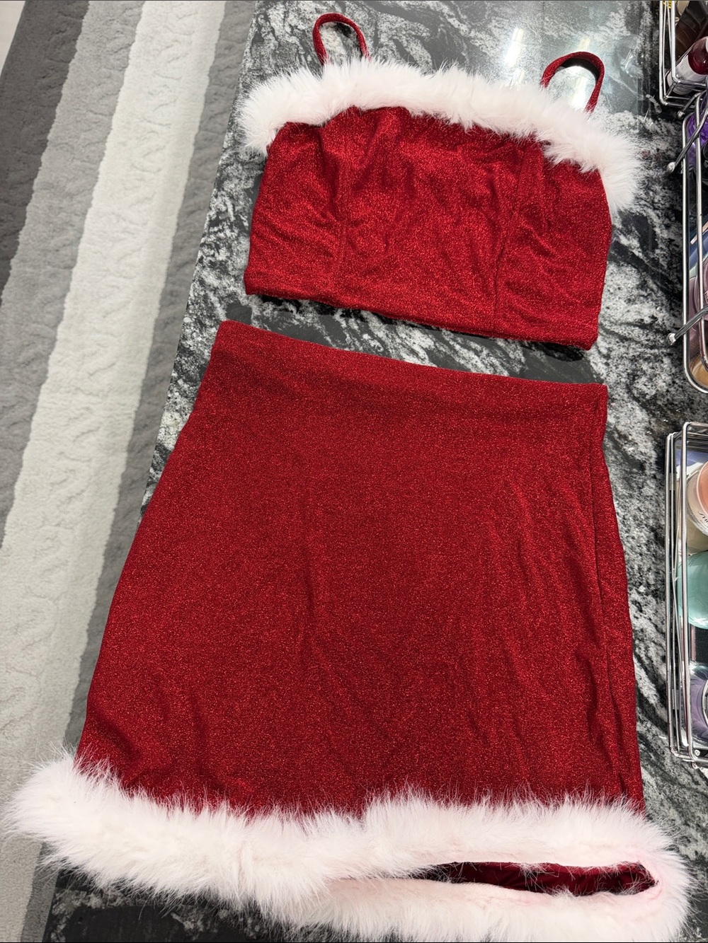 Festive Red Faux-Fur Trim Skirt (Women)